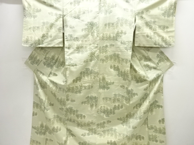 アンティーク　樹木模様織り出し十日町紬着物